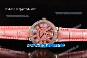 Cartier Ballon Bleu De Small Swiss Quartz Steel Case with Diamonds Bezel Pink Dial and Pink Leather Strap - Black Markers