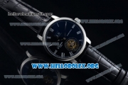 Glashutte Senator Meissen Tourbillon Swiss Tourbillon Automatic Steel Case with Black Dial Black Leather Strap