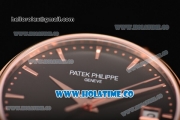 Patek Philippe Calatrava Swiss ETA 2824 Automatic Rose Gold Case with Brown Leather Strap Black Dial and Stick Markers