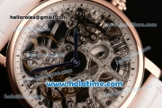 Cartier Rotonde De Swiss Manual Winding Rose Gold Case with White Leather Bracelet and Skeleton Dial