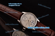 IWC Portuguese Asia 6497-CHG Manual Winding Steel Case with Brown Leather Strap White Dial Numeral Markers