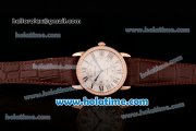 Cartier Ronde Solo Swiss ETA 2836 Automatic Rose Gold Case with Black Roman Numeral Markers White Dial and Brown Leather Strap