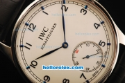IWC Portuguese Asia 6497 Manual Winding Movement Steel Case with White Dial and Blue Markers-Black Leather Strap