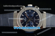 Hublot Classic Fusion Chronograph Swiss Valjoux 7750 Automatic Steel Case with Navy Blue Dial Stick Markers and Black Genuine Leather Strap