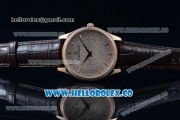 Jaeger-LECoultre Master Grande Ultra Thin Miyota 9015 Automatic Rose Gold Case with Diamonds Dial Stick Markers and Brown Leather Strap