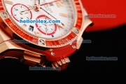 Hublot Big Bang Chronograph Swiss Valjoux 7750 Automatic Movement White Dial with Red Diamond Bezel and Red Rubber Strap