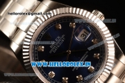 Rolex Datejust Oyster Perpetual Swiss ETA 2836 Automatic Steel Case Diamonds Markers With Blue Dial Steel Bracelet (BP)