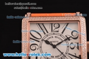 Franck Muller Master Square Swiss Quartz Rose Gold Case with Diamond bezel and Orange Leather Strap