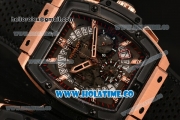 Hublot MP-06 Senna Chrono Miyota OS20 Quartz Rose Gold Case with Skeleton Dial PVD Bezel and Black Leather Strap