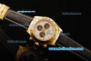 Rolex Daytona Chronograph Swiss Valjoux 7750 Automatic Movement Gold Case with White Dial and Black Leather Strap