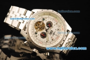 Breitling for Bentley Motors Automatic Tourbillon Skeleton with White Dial and Stainless Steel Strap,Honeycomb Bezel-Bidirectional Slide Rule