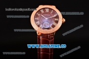 Cartier Ballon Bleu De Small Swiss Quartz Rose Gold Case with Diamonds Bezel Brown Dial and Brown Leather Strap - White Markers