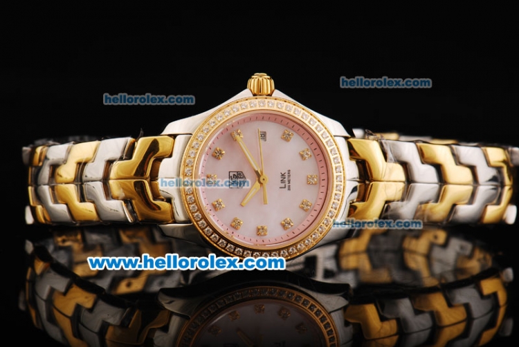 Tag Heuer Link 200 Meters Swiss Quartz Movement Pink Dial with Diamond Bezel and Two Tone Strap - Click Image to Close