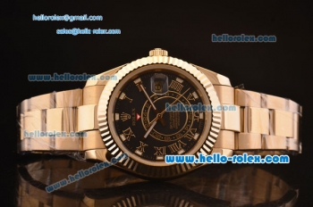 Rolex Sky-Dweller Asia 2813 Automatic Gold Case/Strap with Black Dial and Roman Numeral Hour Markers