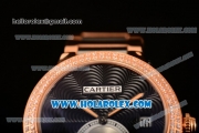 Cartier Rotonde De Miyota Quartz Rose Gold Case/Bracelet with Black Dial and Diamonds Bezel