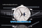 Patek Philippe Complications Miyota 9015 Automatic Steel Case with White Dial Stick Markers and Black Leather Strap