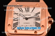 Cartier Santos 100 Large Rose Gold Case with White Dial Black Leather Strap and Black Roman Numeral Markers