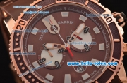 Ulysse Nardin Maxi Marine Diver Chrono Miyota OS20 Quartz Rose Gold Case with Brown Rubber Strap Brown Dial 7750 Coating