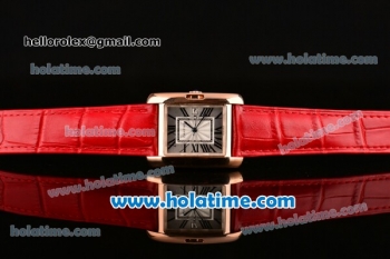 Cartier Tank Anglaise Swiss Quartz Steel Case with Red Leather Strap White Dial and Black Markers