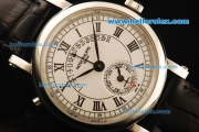 Patek Philippe Automatic Movement Steel Case with White Dial Black Roman Numerals-Black Leather Strap