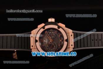 Hublot Big Bang Bezel Swiss Valjoux 7750 Automatic Rose Gold Case with Diamond Bezel and Black Dial-Black Rubber Strap