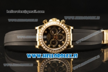 Rolex Daytona Black Dial And Bezel With Yellow Gold Case Euipment Rolex 4130 With Rubber Strap(EF)