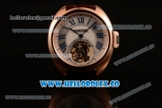 Cartier Cle de Cartier Swiss Tourbillon Manual Winding Rose Gold Case with White Dial and Brown Leather Strap