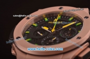 Hublot Aero Bang Niemeyer Swiss Valjoux 7750 Automatic Movement Rose Gold Case with Black Skeleton Dial and Green/Yellow Markers/Hands