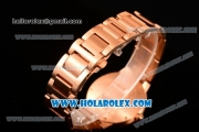 Cartier Rotonde De Miyota Quartz Rose Gold Case/Bracelet with Silver Dial and Diamonds Bezel