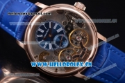 Audemars Piguet Jules Audemars Skeleton Tourbillon Asia ST25 Automatic Rose Gold Case Blue Dial Roman Numeral Markers and Blue Leather Strap