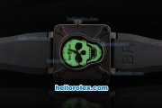 Bell & Ross BR 01-94 Automatic Movement with PVD Case and Green skeleton Dial-Black Rubber Strap Bell & Ross BR 01-94 Automatic Movement with PVD Case and Green skeleton Dial-Black Rubber Strap