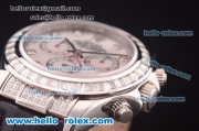 Rolex Daytona Chronograph Swiss Valjoux 7750 Automatic Steel Case with Diamond Bezel and MOP Dial-Black Leather Strap