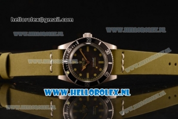 Rolex Submariner Vintage Asia 2813 Automatic Steel Case with Dot Markers Black Dial and Green Nylon Strap