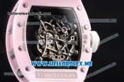 Richard Mille RM 055 Bubba Watson Asia Manual Winding Ceramic/Rose Gold Case with Skeleton Dial and White Rubber Strap White Inner Bezel - 1:1 Original
