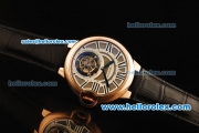 Cartier Ballon Bleu de Cartier Swiss Tourbillon Manual Winding Movement Gold Case with Roman Numerals-Black Leather Strap