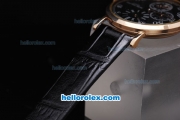 Patek Philippe Classic Chronograph Manual Winding Gold Bezel with Black Dial,White Marking and Black Leather Strap