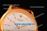 Rolex Cellini Time Asia 2813 Automatic Yellow Gold Case with White Dial Brown Leather Strap and Stick Markers