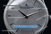 Jaeger-LECoultre Master Control Miyota 9015 Automatic Steel Case with Diamonds Dial Stick Markers and Black Leather Strap