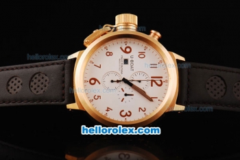 U-BOAT Italo Fontana Quartz Movement Rose Gold Case with White Dial and Rose Gold Numeral Markers-Black Leather Strap