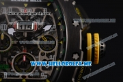 Richard Mille RM 011 Felipe Massa Flyback Swiss Valjoux 7750 Automatic PVD Case with Skeleton Dial and Black Rubber Strap Yellow Markers