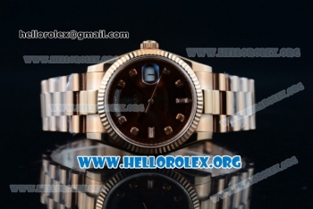 Rolex Day-Date Swiss ETA 2836 Automatic Rose Gold Case with Brown Dial Diamonds Markers and Rose Gold Bracelet (BP)