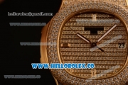 Patek Philippe Nautilus Miyota 9015 Automatic Diamonds/Yellow Gold Case with Diamonds Dial and Brown Leather Strap (AAAF)