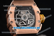 Richard Mille RM 011 Felipe Massa Flyback Swiss Valjoux 7750 Automatic Rose Gold Case with Skeleton Dial and Black Rubber Strap Arabic Numeral Markers