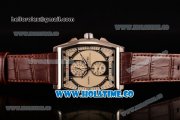 IWC Da-Vinci Chrono Miyota Quartz Steel Case with Brown Leather Strap and White Dial