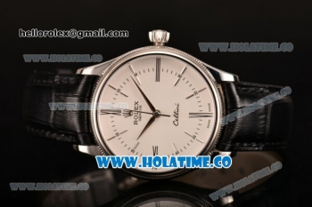 Rolex Cellini Time Asia 2813 Automatic Steel Case with Black Leather Strap and White Dial (BP)