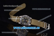 Rolex GMT-Master Asia 2813 Automatic Steel Case with Black Dial Dot Markers and Army Green Nylon Strap