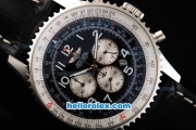 Breitling Navitimer Chronograph Quartz Movement Silver Case with Black Dial and Black Leather Strap