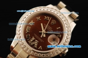 Rolex Datejust Automatic Movement Full Steel with ETA Coating Case with Brown Dial-Diamond Bezel