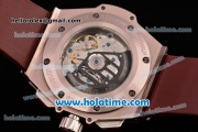 Hublot King Power Chrono Swiss Valjoux 7750 Automatic Rose Gold Case with Brown Rubber Strap and Rose Gold Markers (YR)