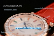 Franck Muller Ronde Miyota Quartz Rose Gold Case with Colorful Stick Markers Diamond Bezel and Red Leather Bracelet